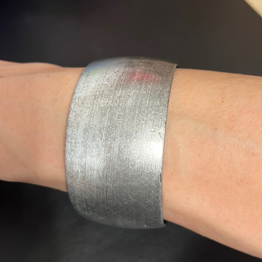 Vintage Silver Plastic Bangle Bracelet, Metallic, Retro, Boho